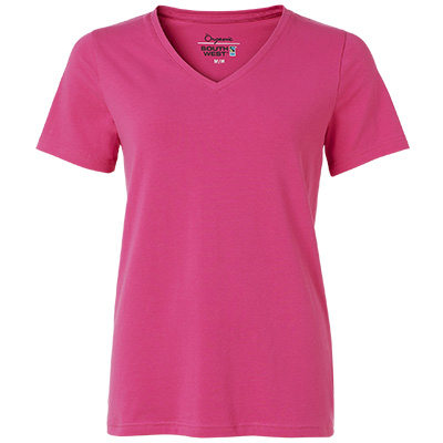 fairtrade t shirt v neck dam cerise