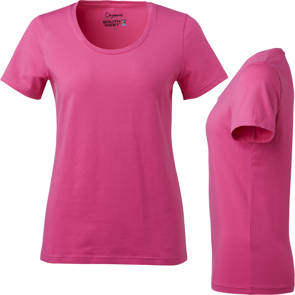 fairtrade t shirt rund hals dam cerise rosa