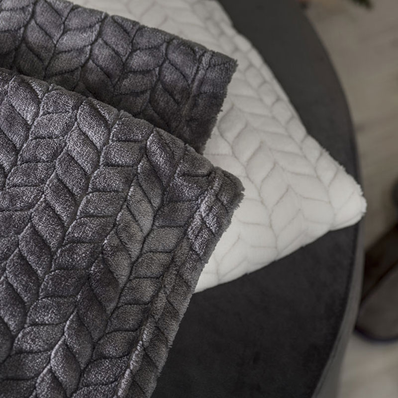 leaf fleece plad gra vit
